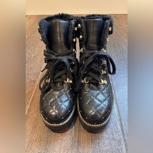 Women’s Winter 275 Central Quilted & Rhinestone Black Leather Boots Sz 9 NWOT